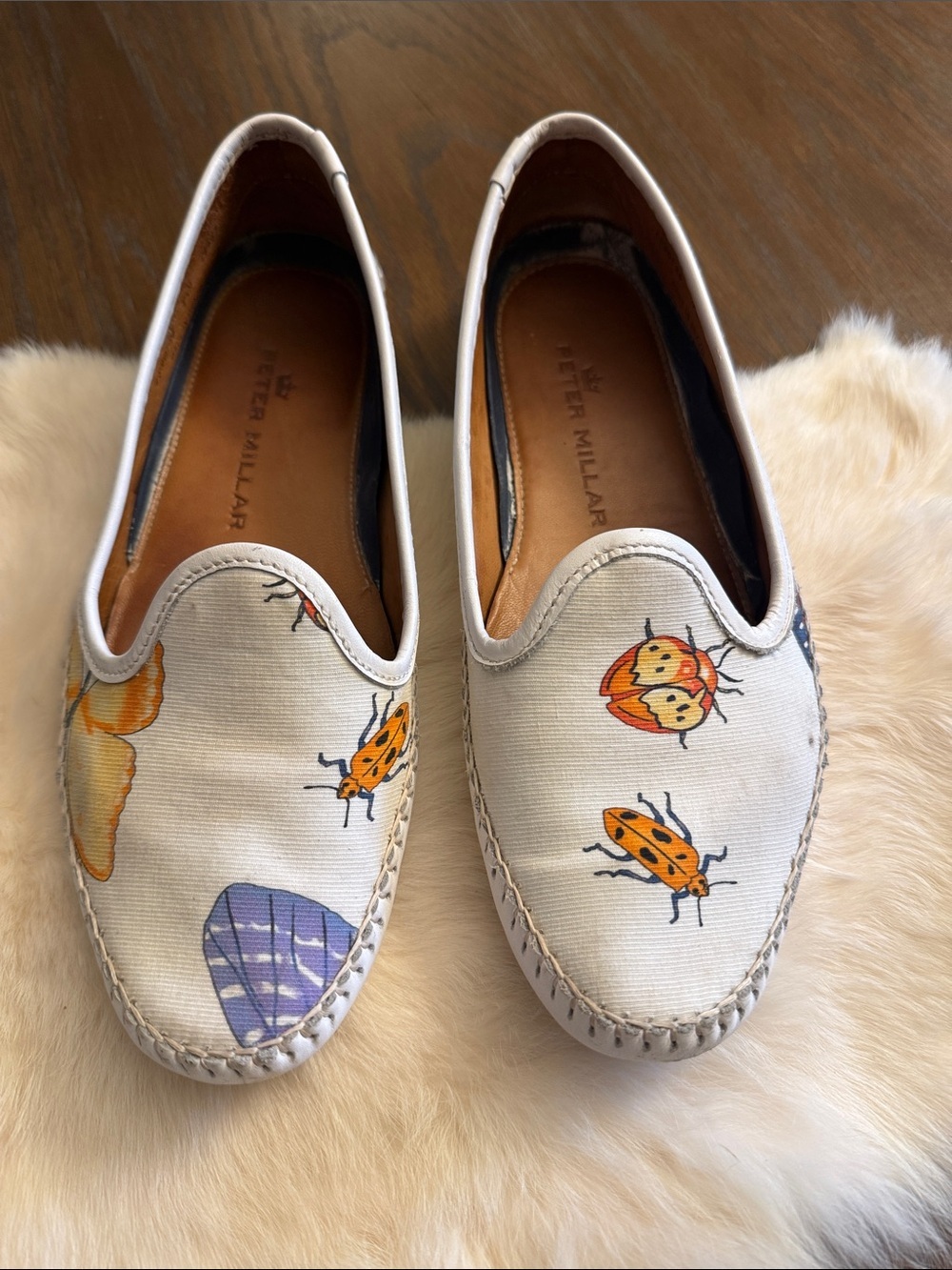 Peter Millar Signature Insetti Venetian loafers Orange and Purple Bug 7.5